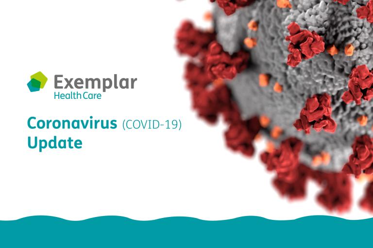 Picture displaying the Exemplar Health Care logo and promoting the update about Coronavirus