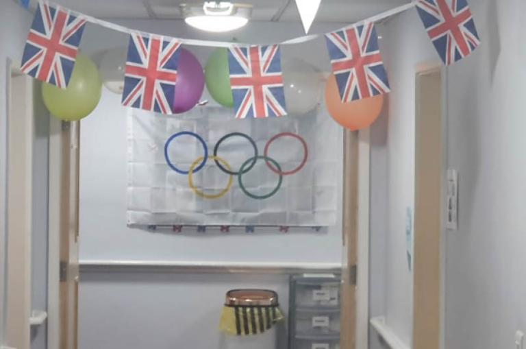 Flags hanging in care home