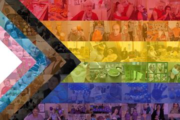 Pride flag made up of photos from care homes