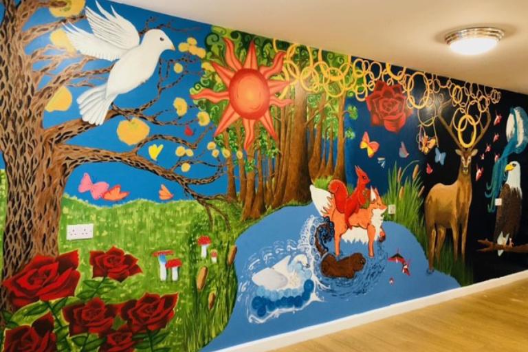 Wall mural at Otterburn care home